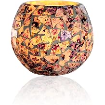 Mosaic Glass Tea Light Holders Romantic Stained Votive Candle Holder, MIATTCLD Round Handmade Tealight Candle Holder for Table Centerpieces, Christmas, Valentine, Birthday Party, Home Decor J