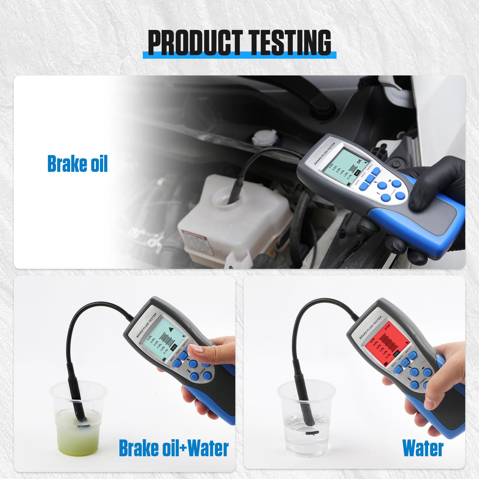 BELEY Testeur de liquide de frein automobile F60 - Testeur de liquide de frein numérique pour DOT3 DOT4 DOT5.1 avec écran LCD de 2,8" et sonde de haute précision