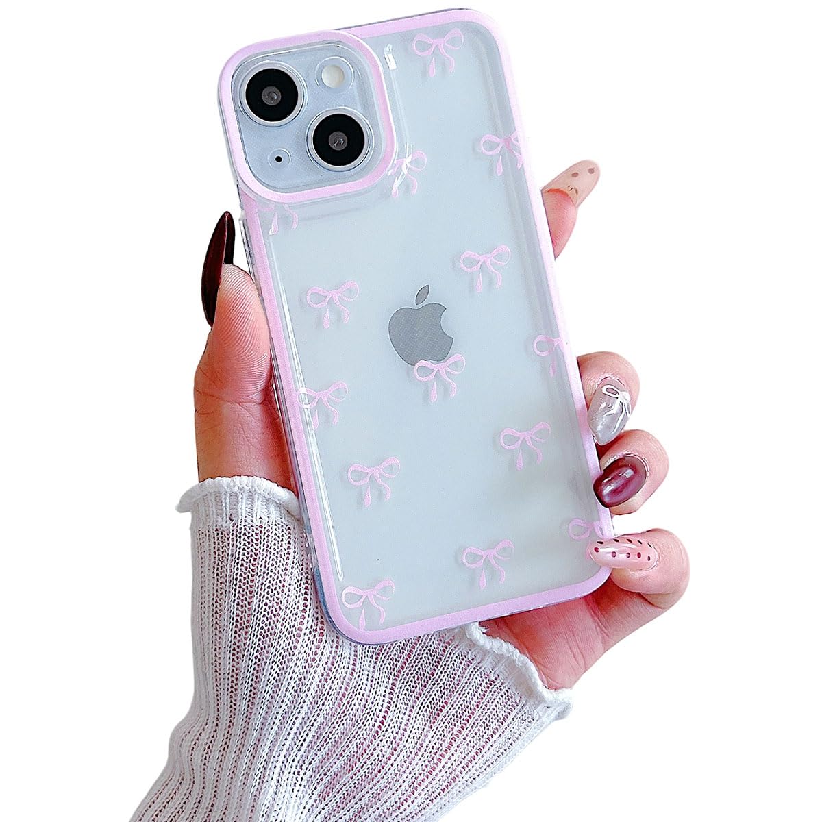 Cute Bowknot Case for iPhone X/XS, Ribbon Bow Case, Clear Aesthetic Stylish Slim Soft Durable Pretty TPU Protective Cover for Women Girls - (Pink)