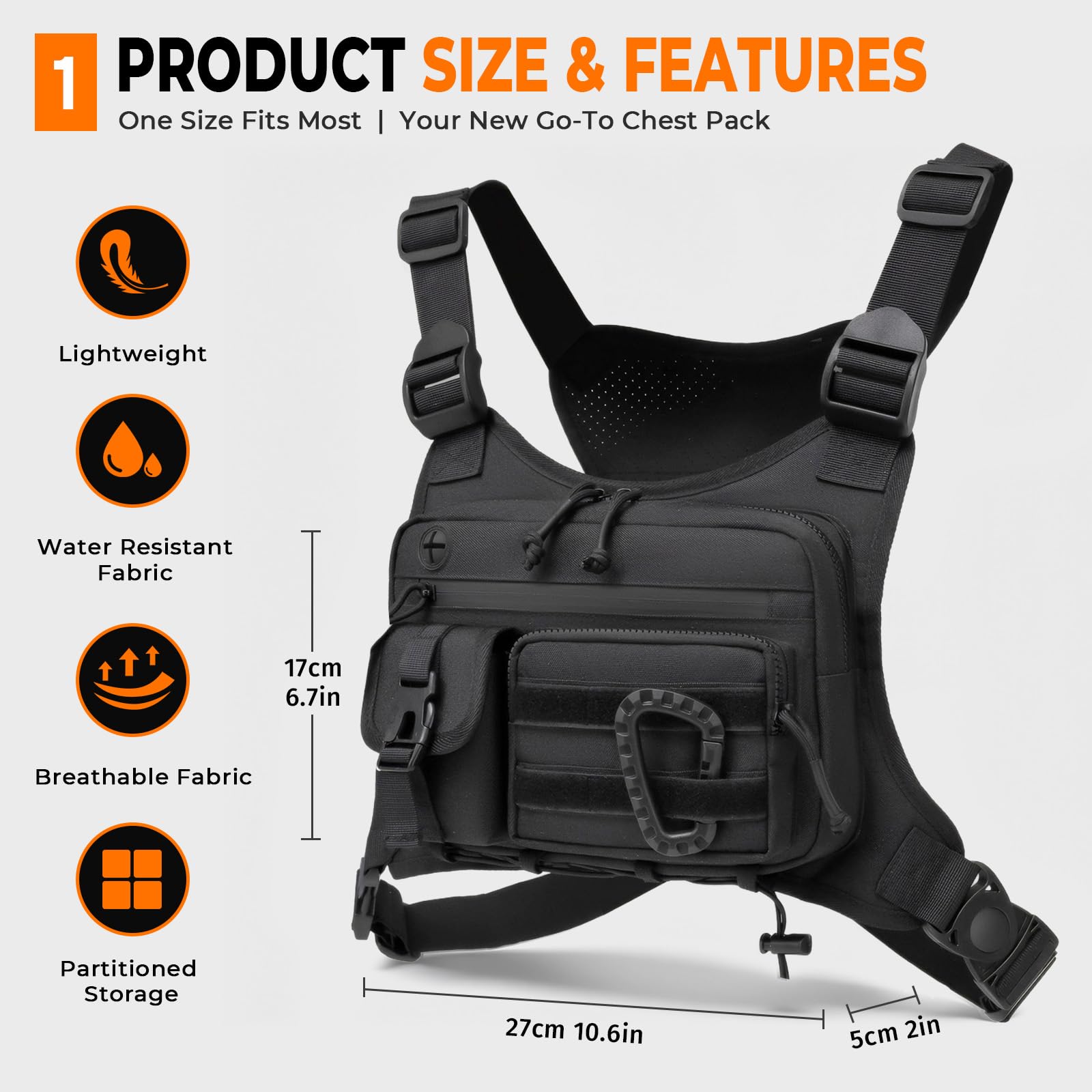 Muserise Bolsa de pecho al aire libre para hombres y mujeres, chaleco táctico para correr, ciclismo, equipo de pecho EDC para deportes y entrenamientos