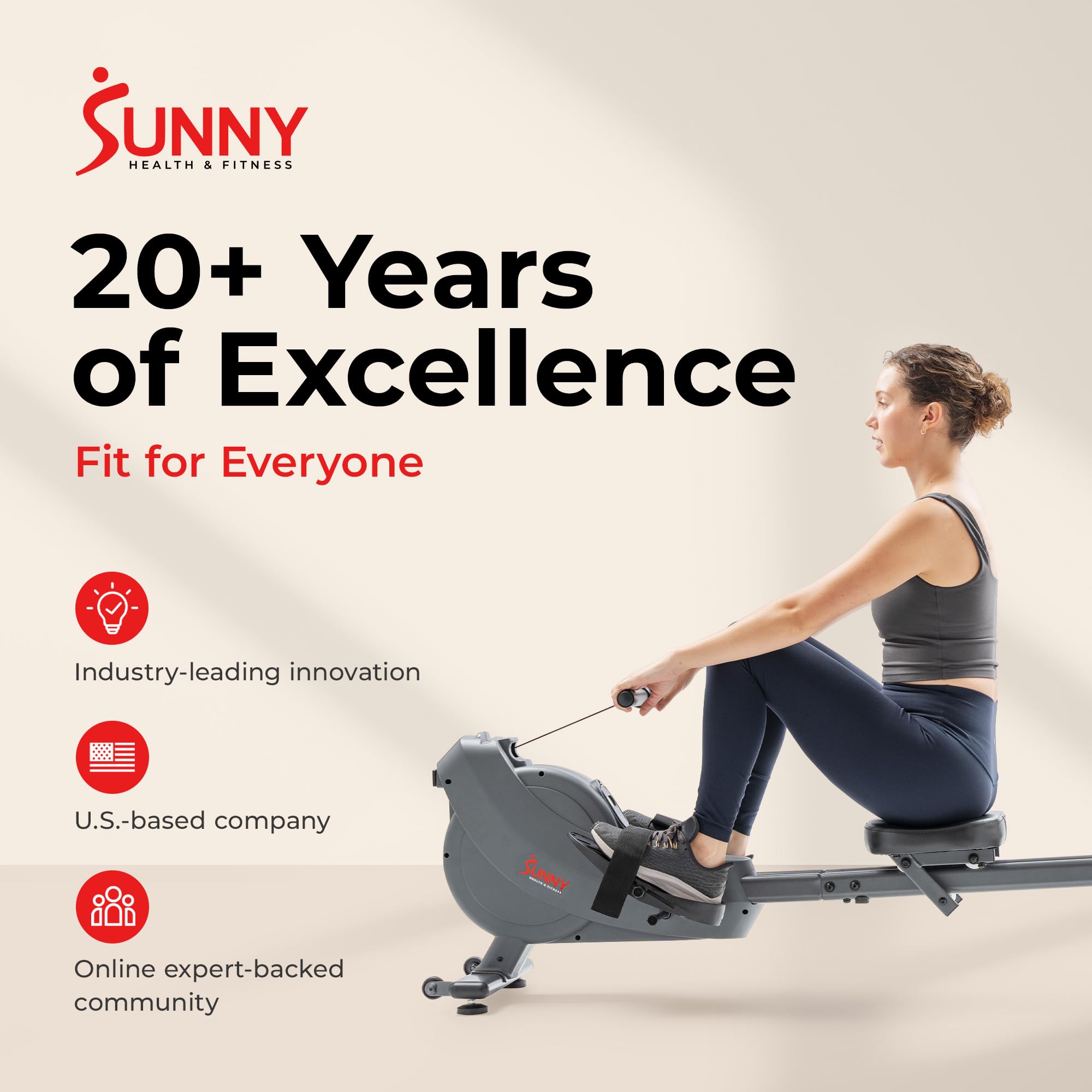 Sunny Health & Fitness Magnetic Rowing Machine, Extended-Rail Home Rower view 8