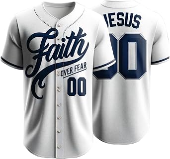 Personalized Religious Baseball Jerseys - Faith Over Fear - Custom Baseball Faith Sport Uniforms for Men, Women, Girls,Boys
