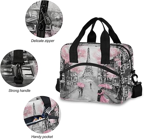 Miniatura 5 de ALAZA Art Paris - Lonchera con aislamiento de la Torre Eiffel reutilizable, con correa para el hombro, para mujeres, hombres y adultos, 19 latas
