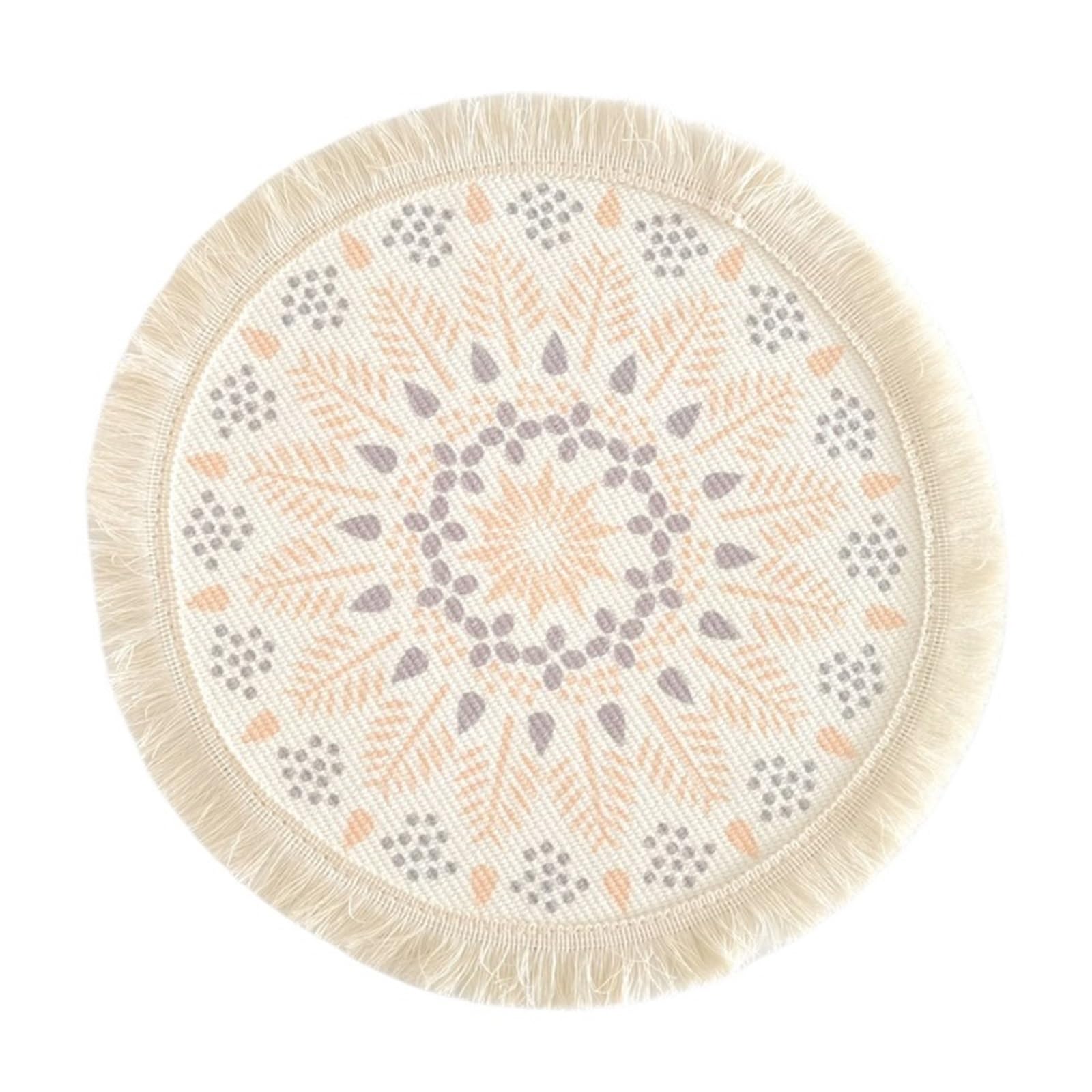 2pcs Bohemian Style Circular Placemat - Cotton Thread Woven with Tassels for Decor(Color 3,16cm)