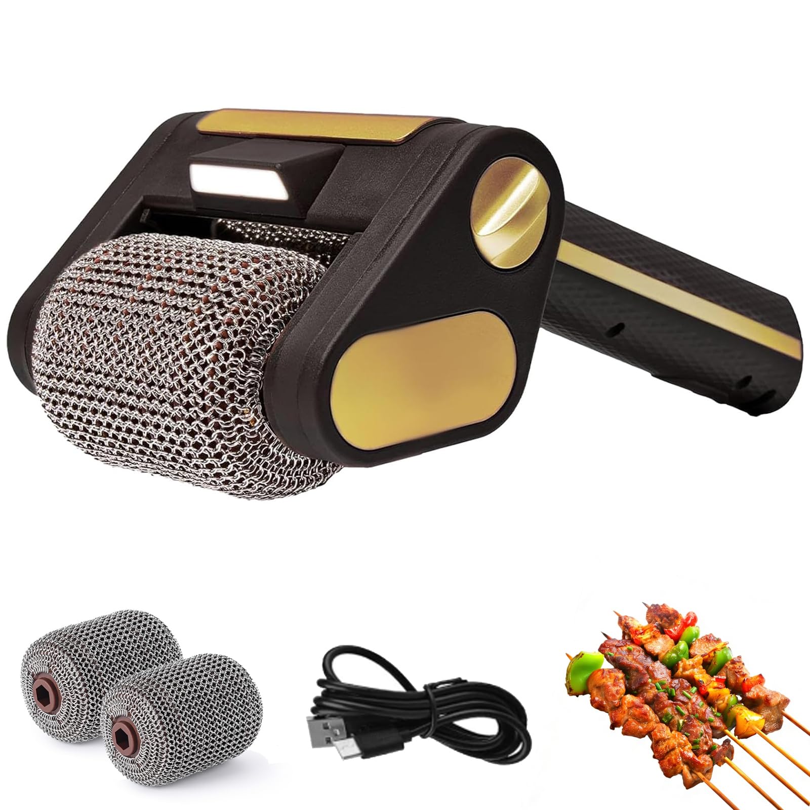 Brosse électrique barbecue sans fil avec LED et rouleau rotatif acier inoxydable