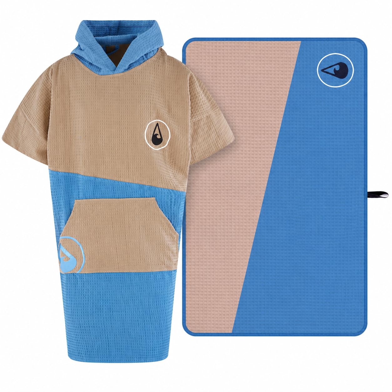 WAVE HAWAII Travel-Badeponcho Gr. L-XL 171-199cm & Reisehandtuch 130 x 80cm, Lighd, 100% Baumwolle, hochwertige Qualität, robust, Schlaufe, leicht, Strand, Urlaub, Outdoor, Camping, Vanlife