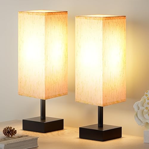 aooshine Beige Bedroom Table Lamp Set - Bedside Lamps for Nightstand Set of 2, Minimalist Lamps for Desk, Dorm, Kids Room, Bulb Not Included