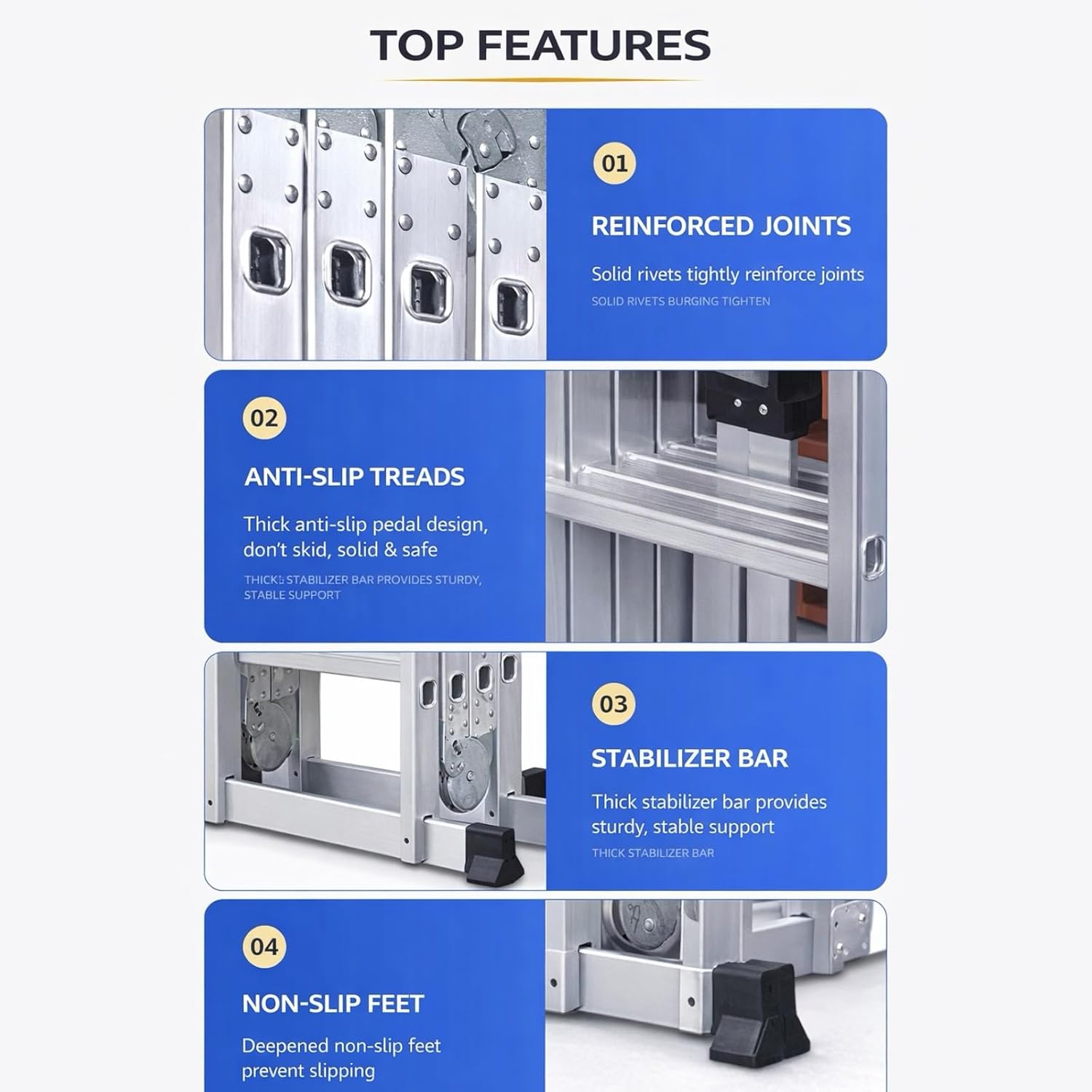 LIVINX Multi-Position Folding Ladder, Heavy Duty Aluminum Extension Step Ladder, 7.9 FT, Combination Ladder with Reinforced Joints and Non-Slip Feet