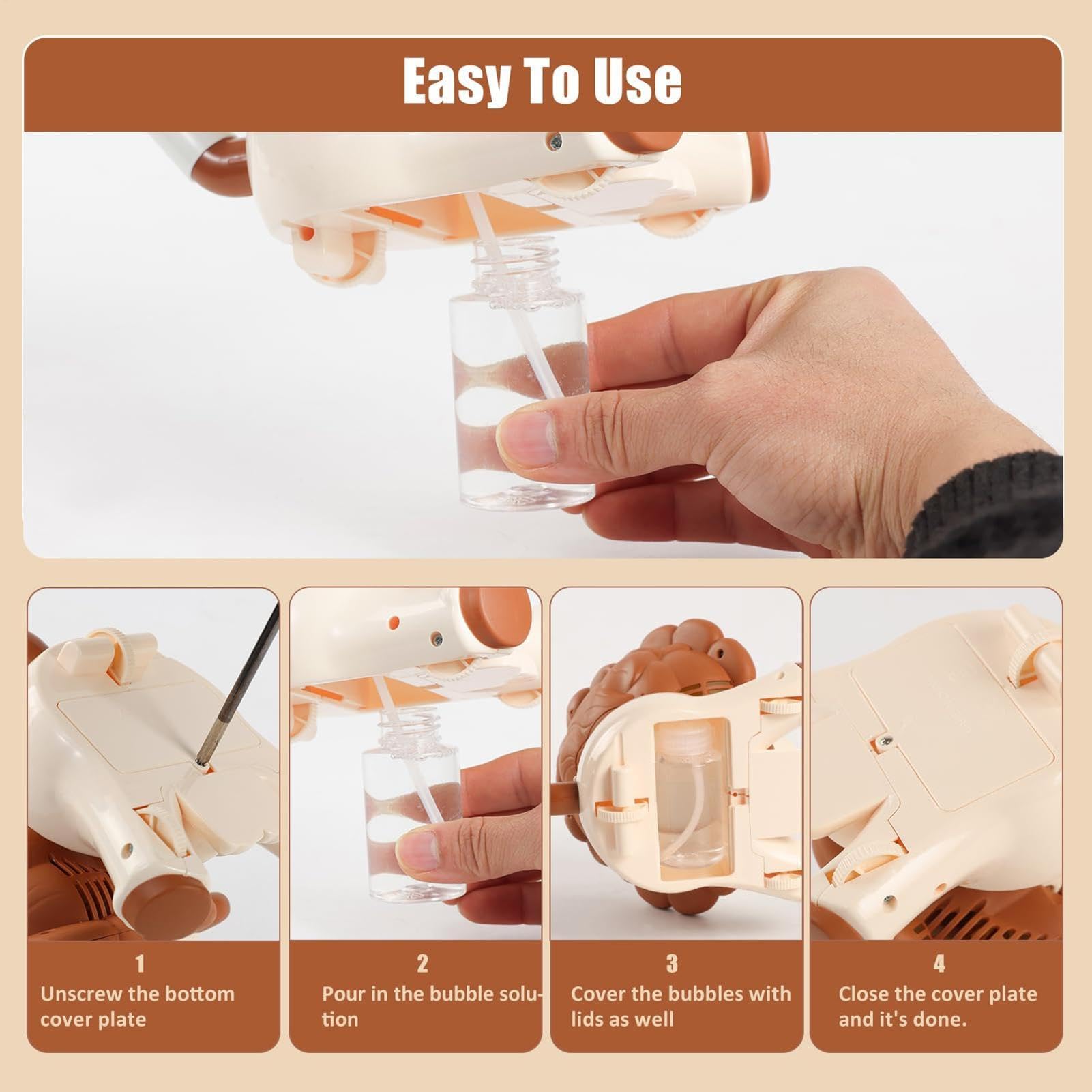 Bolle di sapone tosaerba a forma di leone, divertente giocattolo automatico in schiuma | Macchina per bolle di sapone ricaricabile per bambini, per doccia, bagno, festa di compleanno, giardino