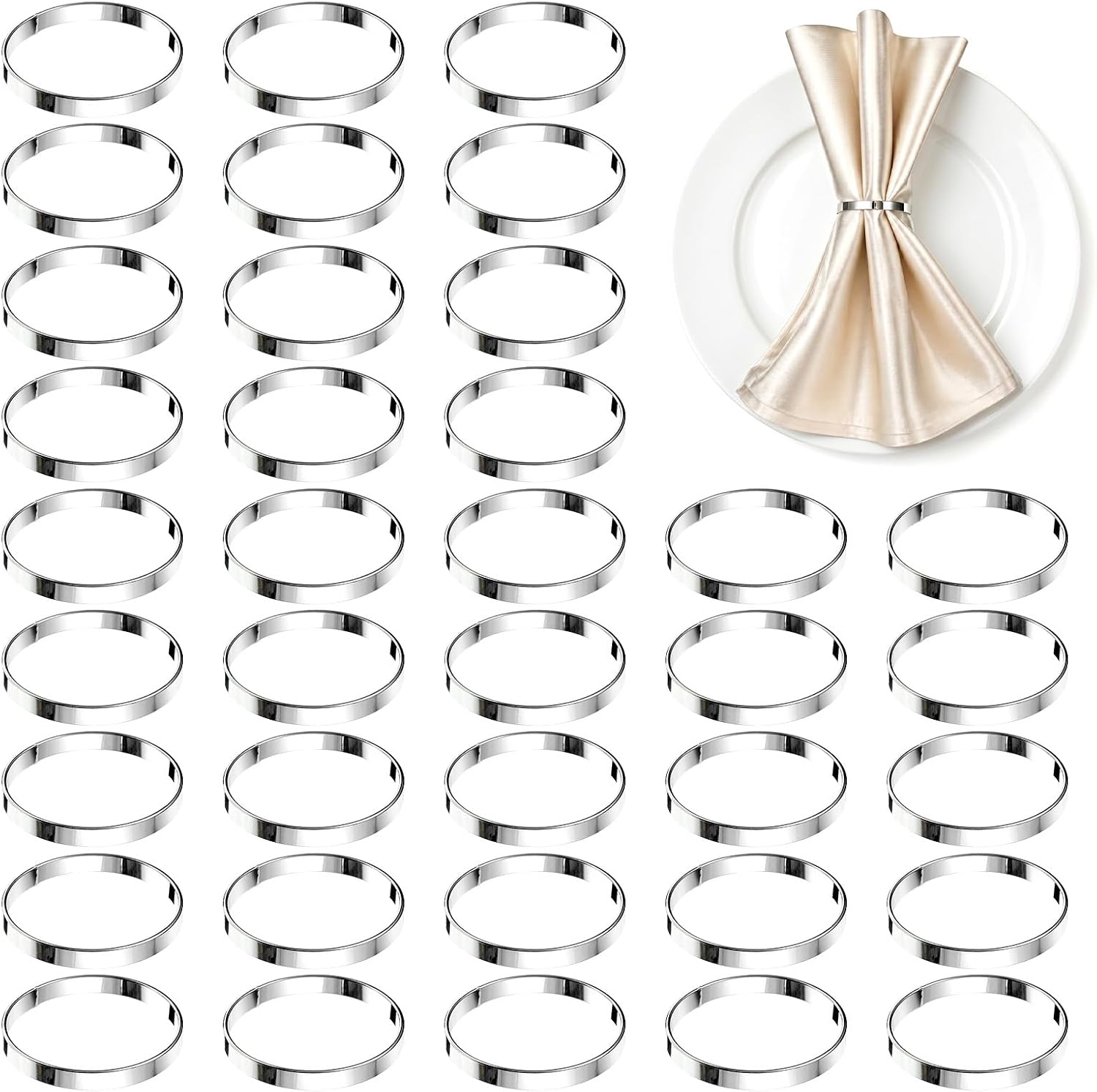 100 Pcs Silver Napkin Ring Holders Round Metal Napkin Buckles
