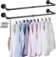 BOSHANGJIA Industrial Pipe Wall Mounted Clothes Rack Set of 2 - 38.2" Heavy Duty Iron Garment Rail for Closet, Bedroom, Laundry Room Storage
