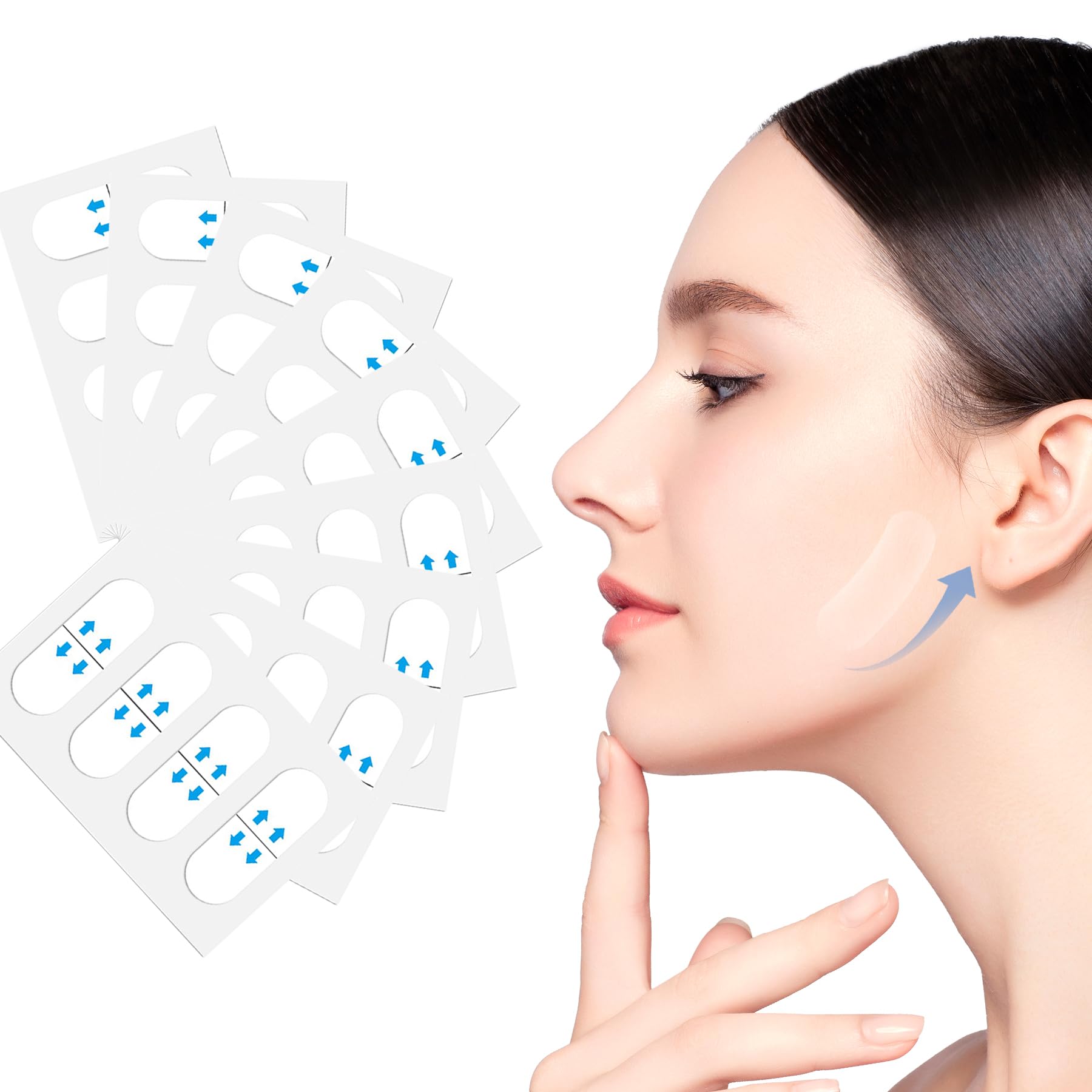 EKIND フェイスリフトテープ インビジブル、120枚入りフェイシャルラインスムージング＆フィルミングテープ、女性向け、V字型シェイプ、二重あご、シワやたるみ肌の改善