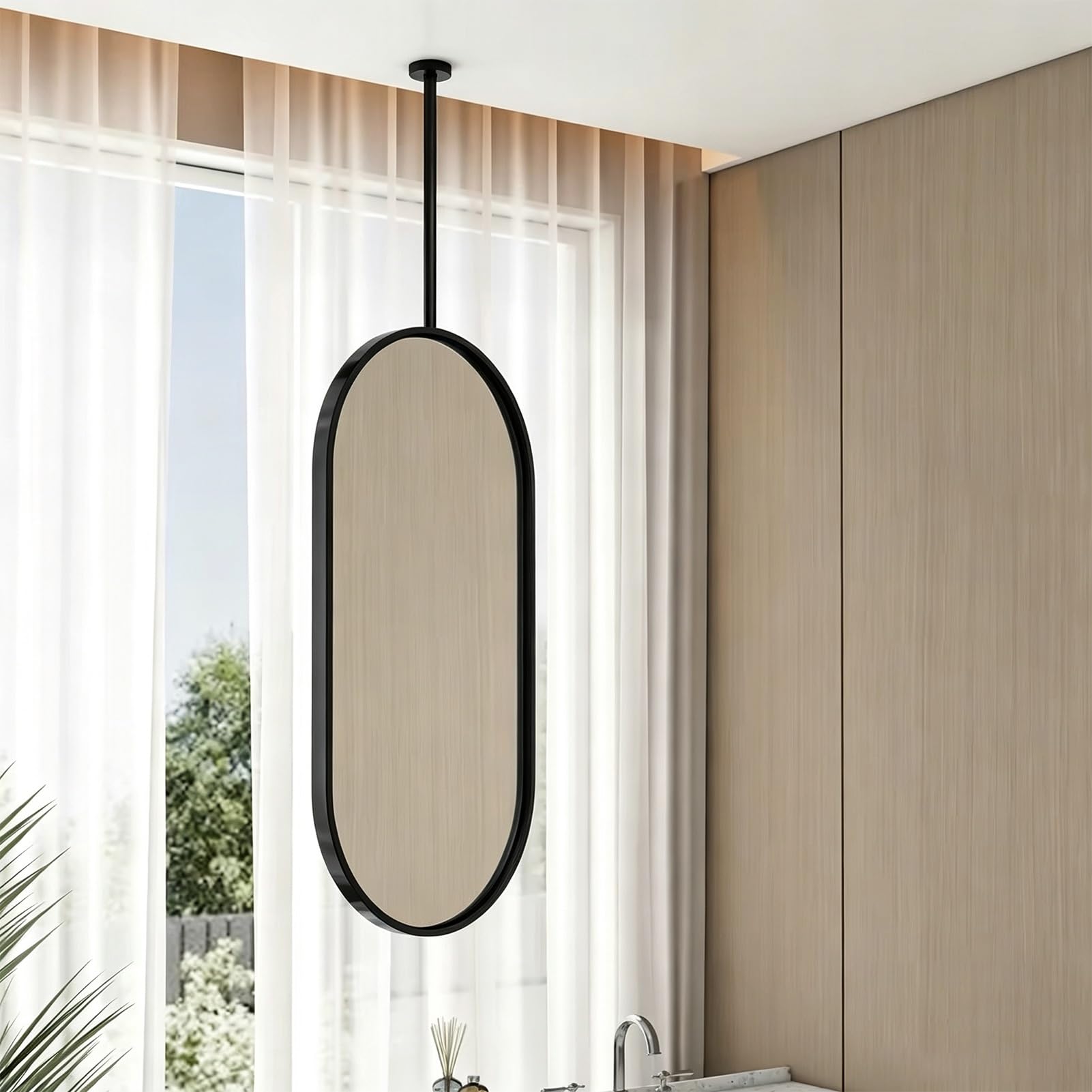 Yopappol Ceiling Hanging Oval Vanity Mirror, Makeup Mirror, Bathroom Mirror
