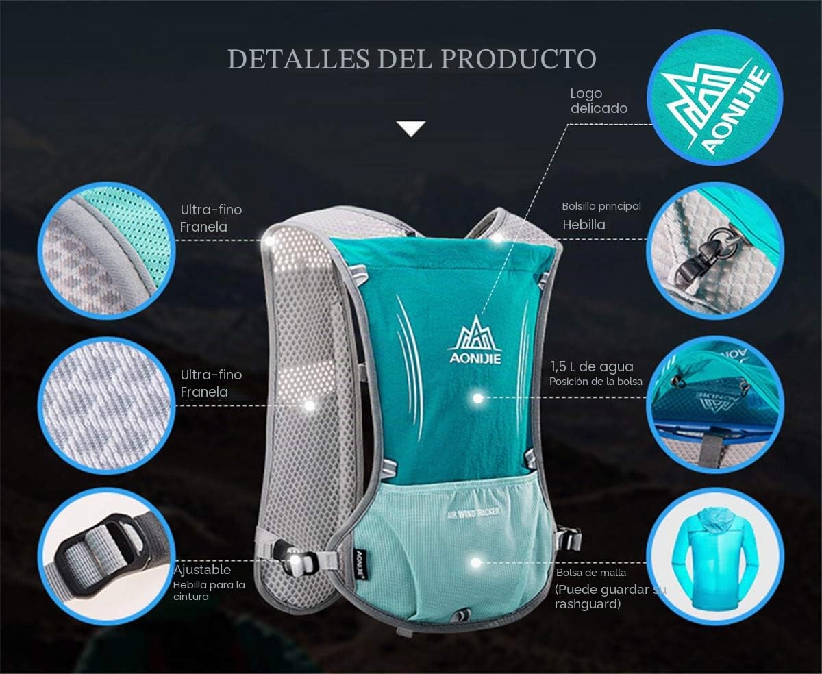 Profesional Hombre Mujer 5L Chaleco de Hidratación Ligero Superior Mochila para Trail Running Ciclismo