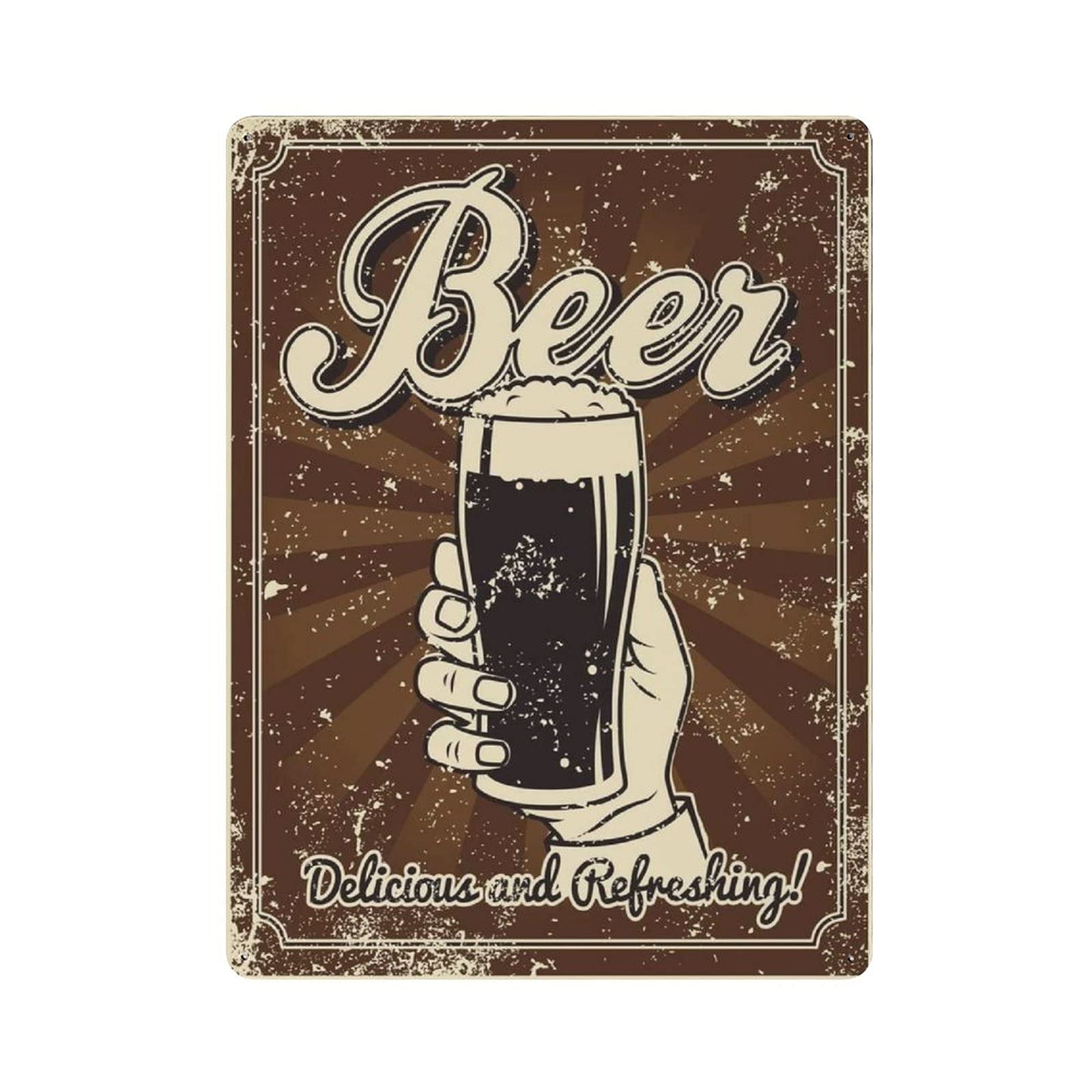 Metal Tin Sign Beer Delicious And Refreshing Vintage Tin Poster Metal Sign Wall Decoration Country Kitchen Home Garage Decor 16"x12"