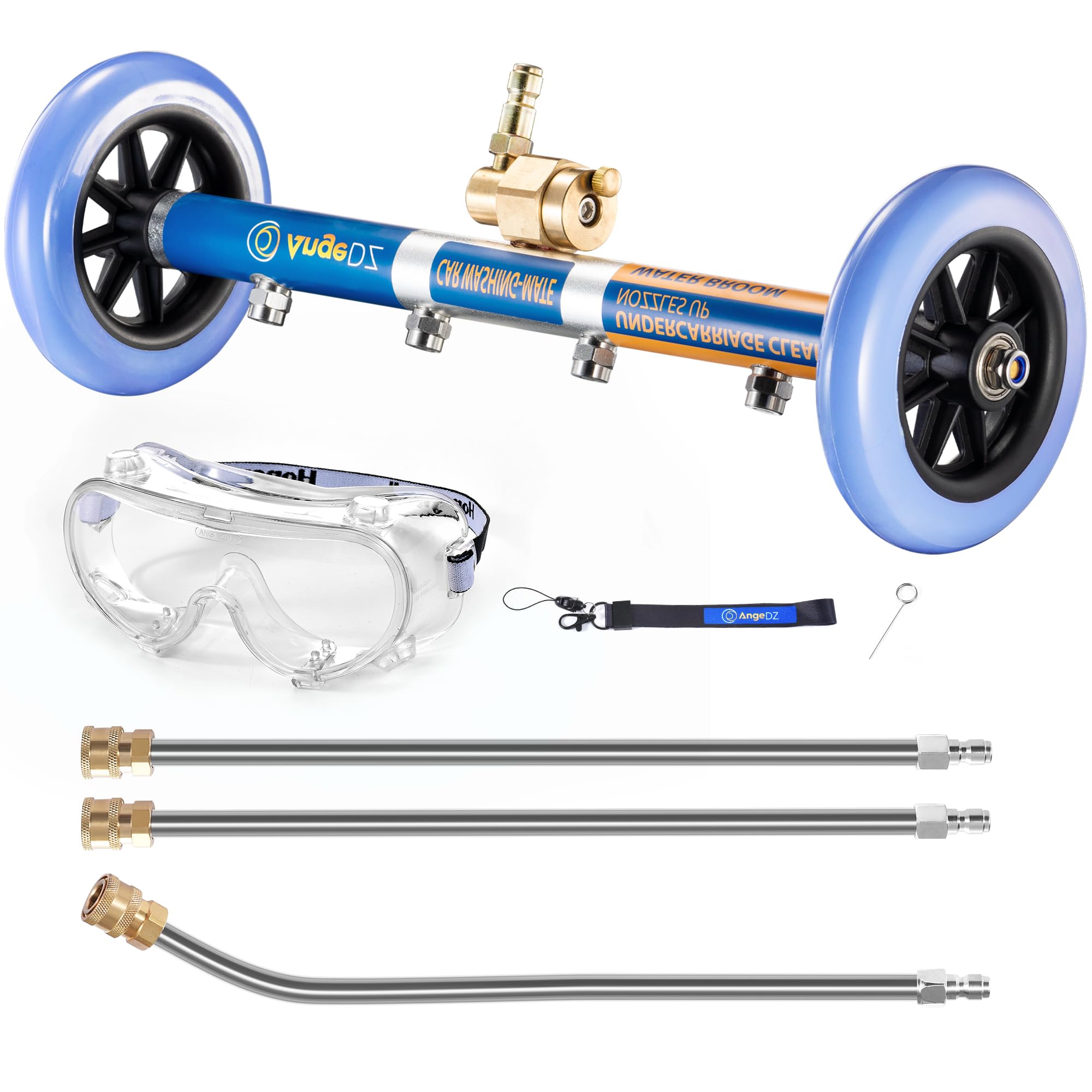 Undercarriage Pressure Washer Attachment, 16" Water Broom, Power Washer Accessories with 4 Nozzles, 3 Extension Wands, QC Anti-Fog Goggles, 4000PSI