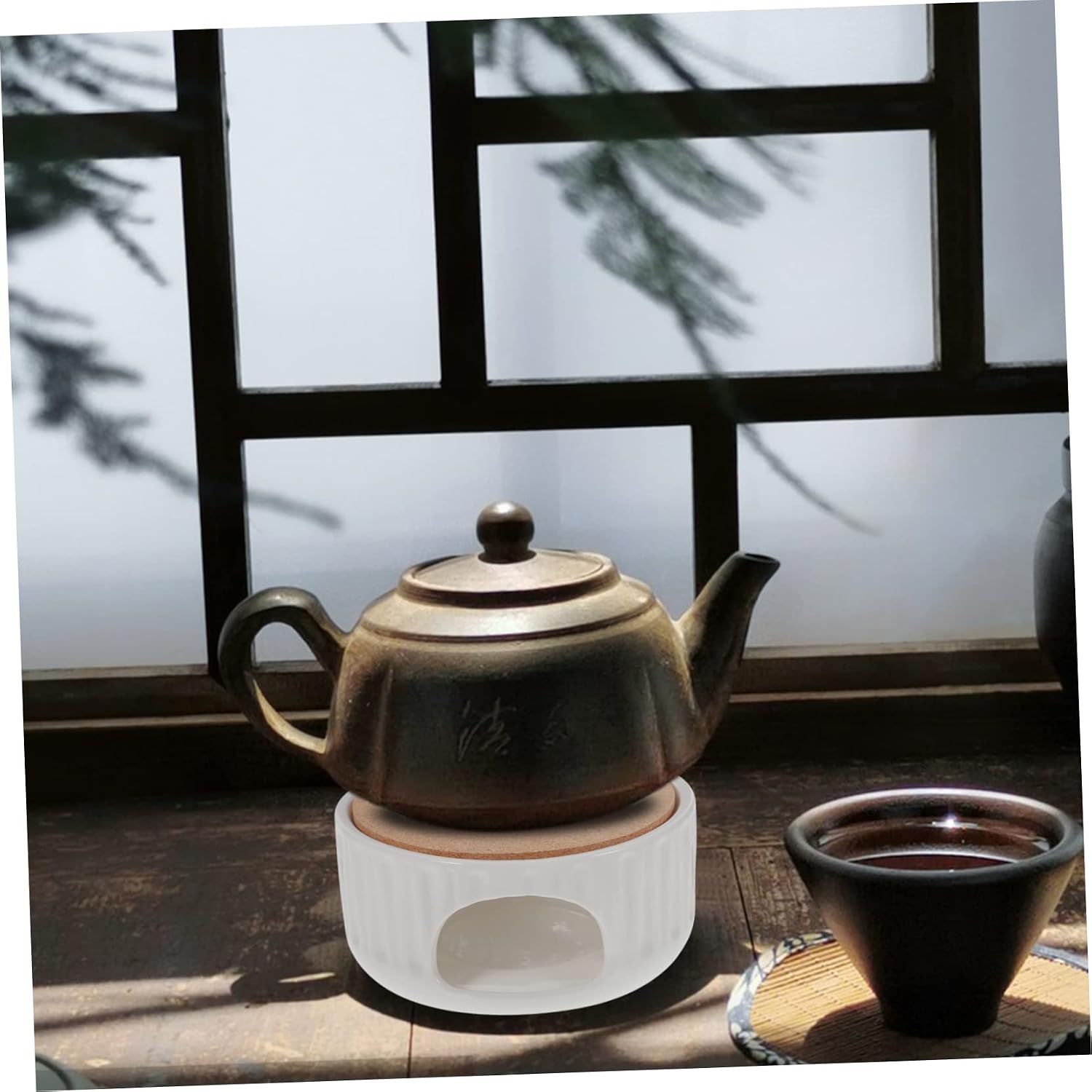 MAGICLULU Ceramic Hollow Tea Warmer Decorative Design Modern Tea Heating Stove for Teapot Stylish Ceramic Teapot Heater