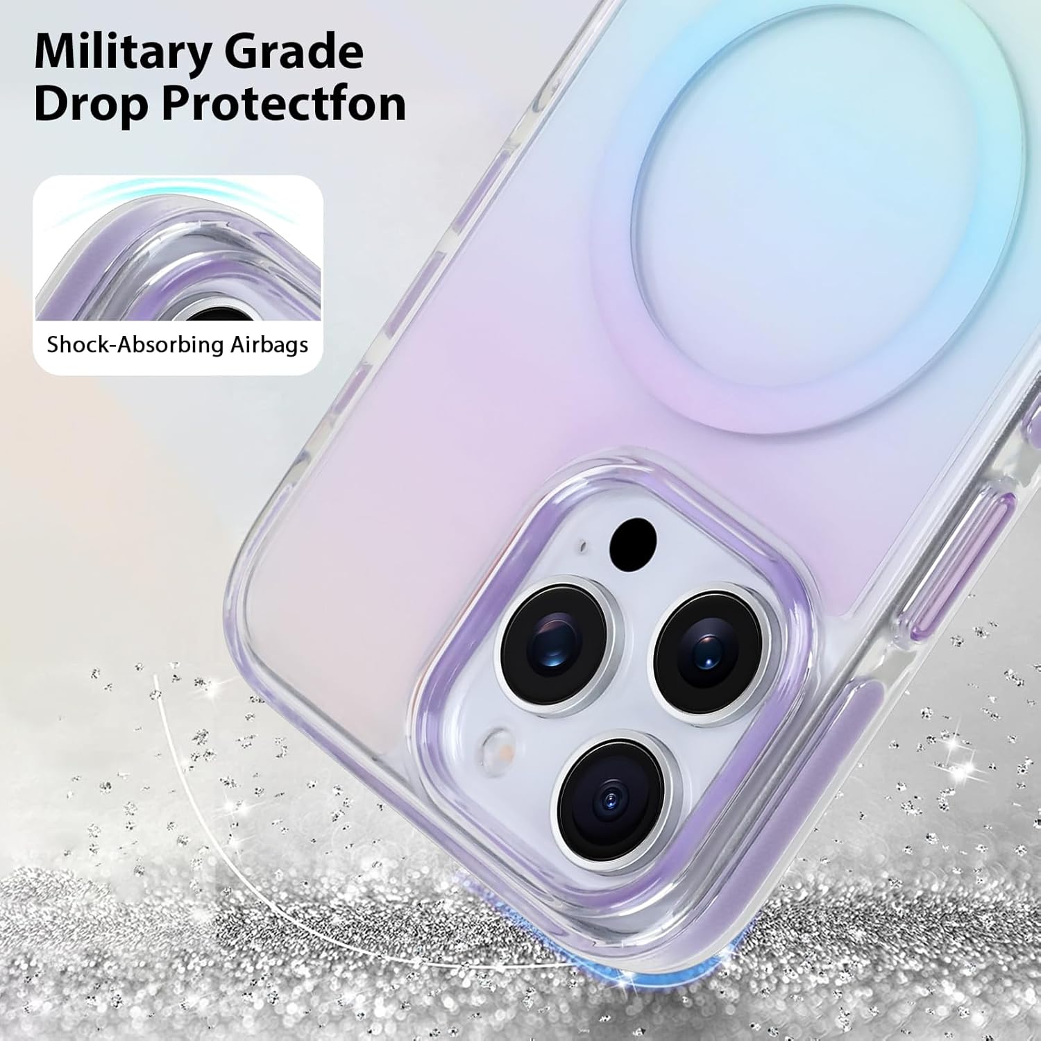 Magnetic for iPhone 16 Pro Max Case [Compatible with MagSafe] Aesthetic Gradient Rainbow Iridescent Design, Clear Shockproof Non-Slip Slim Protective Cover for Women Girls