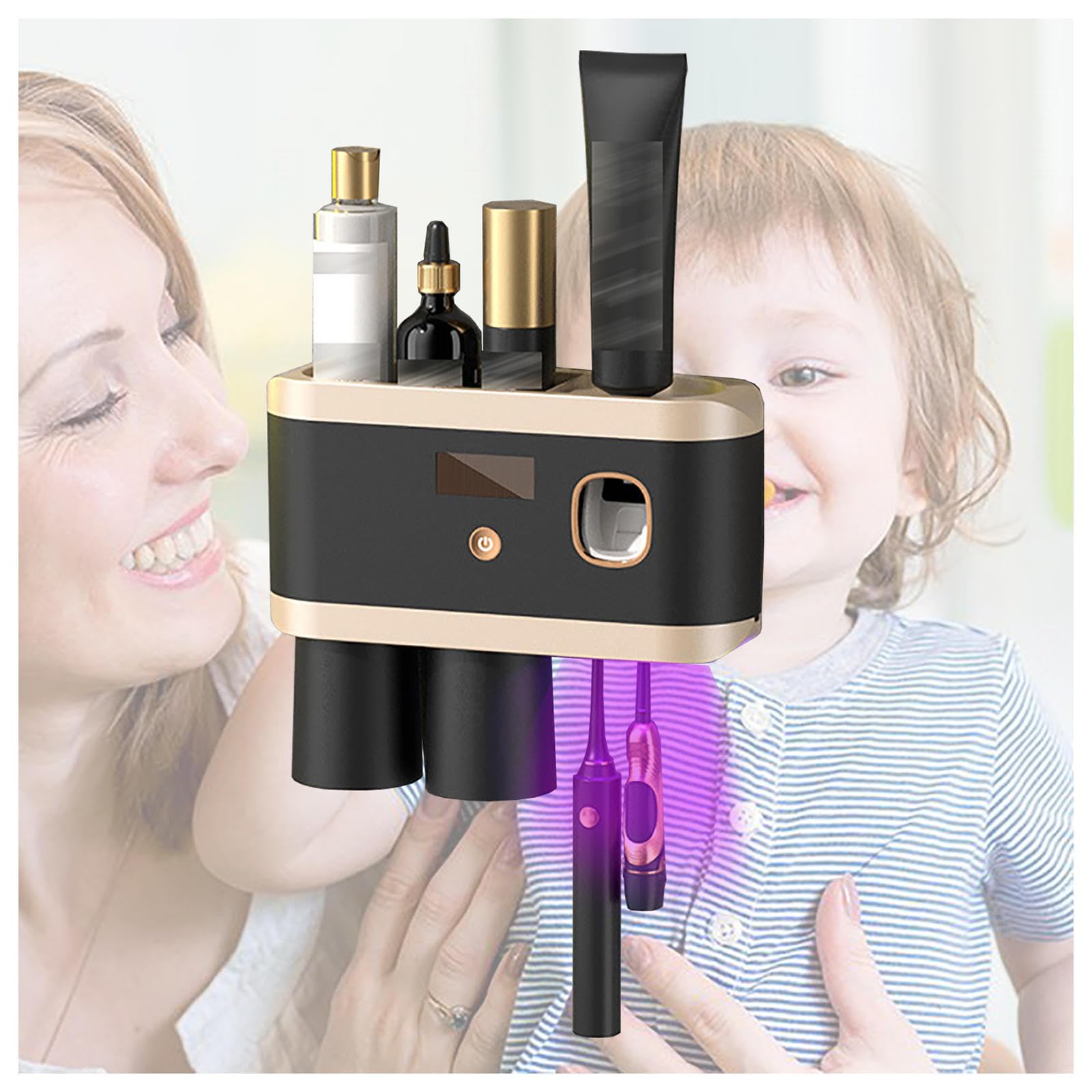 Soporte Cepillo De Dientes Inteligente Limpieza Profunda con UV, Soporte para Cepillos De Dientes Montado En La Pared con Múltiples Ranuras De Carga Solar USB, Soporte Cepillo De Dientes,2-Cups