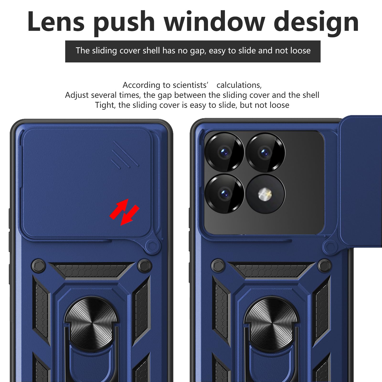 Handyhülle Für Xiaomi Poco F6 Pro (6,7") – Mit 360° Ringständer, Kameraschutz-Schieber, Stoßfest (TPU+PC), Schwarz, Magnetisch
