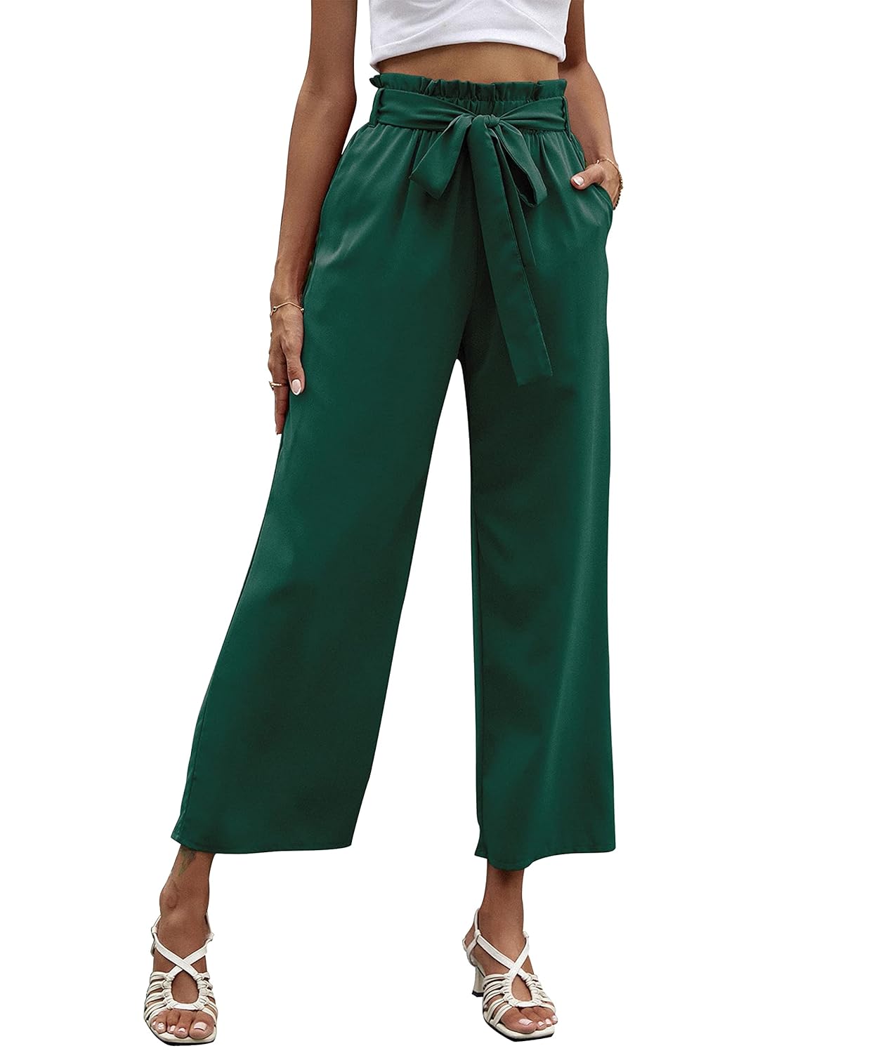Daysskk Wide Leg Dress Pants for Women High Waist Palazzo Pants with Belt for Work Casual