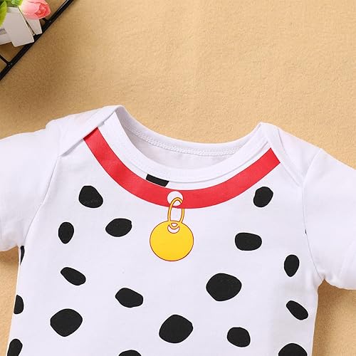 Miniatura 5 de IDOPIP Traje de cumpleaños de mariquita dálmata para niñas bebés, mameluco de lunares, falda tutú, diadema, disfraz de Halloween