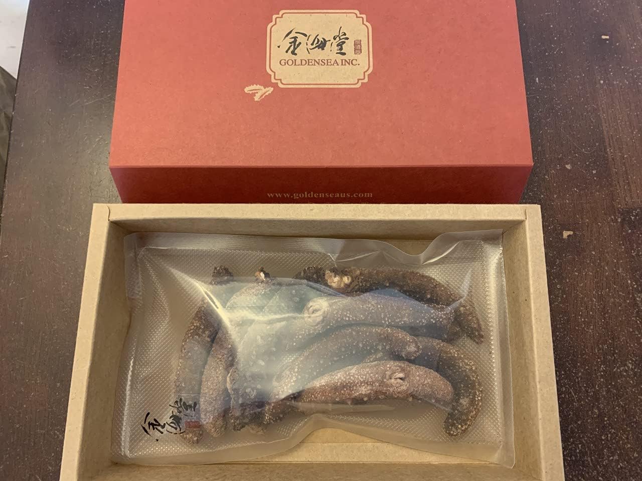GOLDENSEA-8oz (227g) Natural Sun Dried Alaska Red Sea Cucumber 金海堂-野生淡干海参，野生阿拉斯加红刺参，(Medium Size) Grade AAAA
