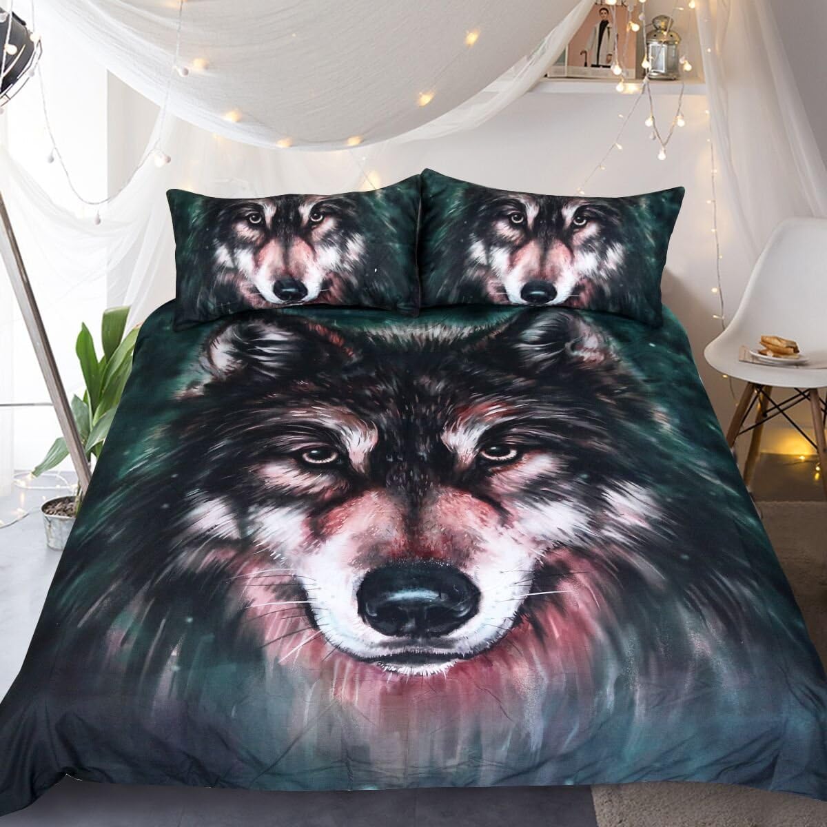 Sleepwish Wolf Bedding Kids 3D Bedding Cool Black Wolf Duvet Cover 3 Pcs Oil Painting Duvet Cover for Teens Twin