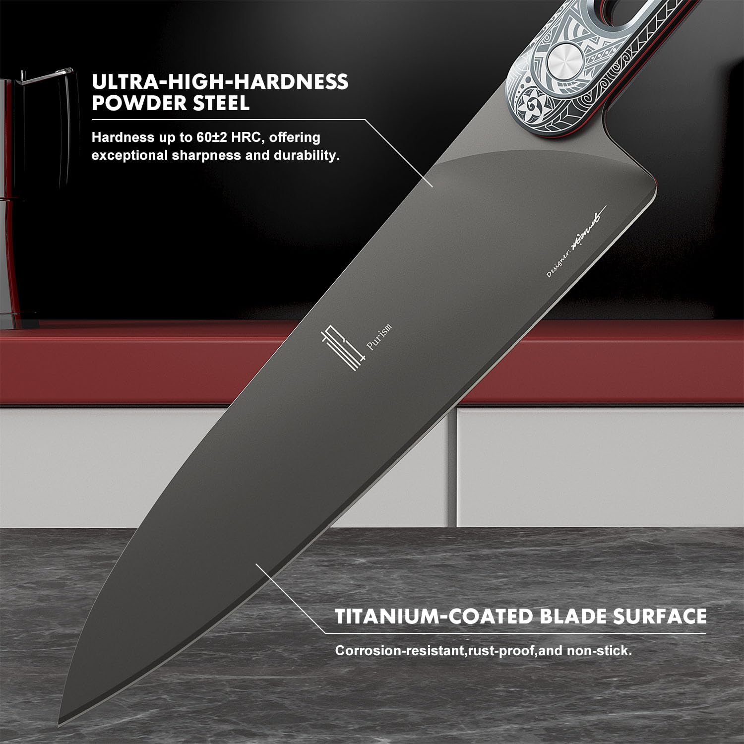 Japanese Chef Knife 8 Inch: ZDF-905 Powder Steel, Ultra Sharp Kitchen Knife, Full Tang Professional Chef Knife with Interchangeable Laser-Engraved Handles, Purism Series — Amazon image 6