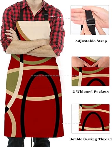 Miniatura 3 de ZOE STORE Red Beige Geometric Bib Aprons with Pockets Waterproof, Adjustable Apron for Men Women Modern Round Geometric Abstract Art