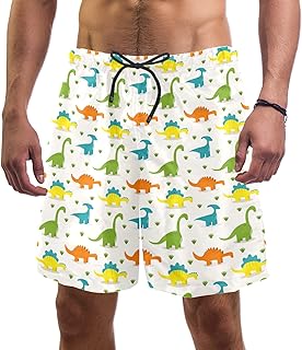 Abenily Bañador para hombre, diseño de dinosaurios de colores, verde, azul, naranja, amarillo, natación, surf, playa con cintura elástica y 2 bolsillos