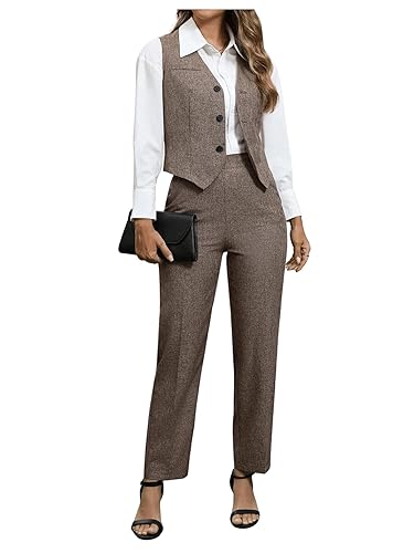 SOLY HUX Women's 2 Piece Outfits V Neck Button Down