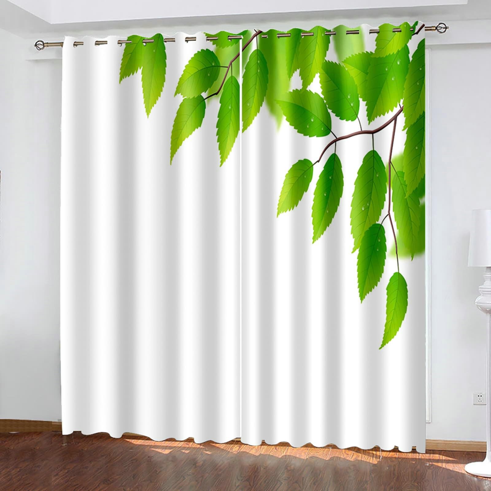 Gualiy Tende Salotto Due Pannelli, Tenda Semplice Motivo A Foglia Verde Tenda Oscuranti Termiche 132x244cm