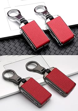 Key Fob Cover Case Remote Jacket Shell 20212022 for Volvo XC40 XC60 XC90 S90 V90 Car Key Fob Shell Smart Auto Key Accessories Holder Keyless Full Protective Zinc Alloy Leather Case-Black Red