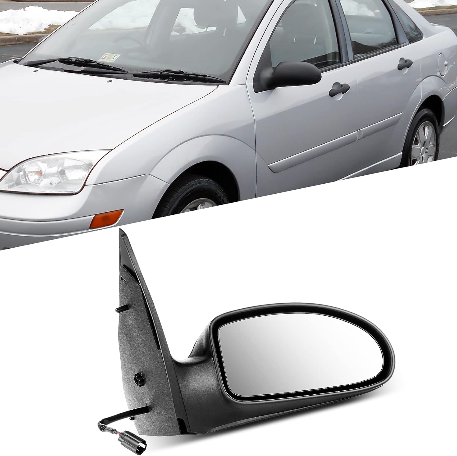 Passenger Side Mirror Assembly Fits for 2000-2007 For Ford Focus Power Non-Folding Mirror Non-Folding Non-heated Power adjustment Textured Black
