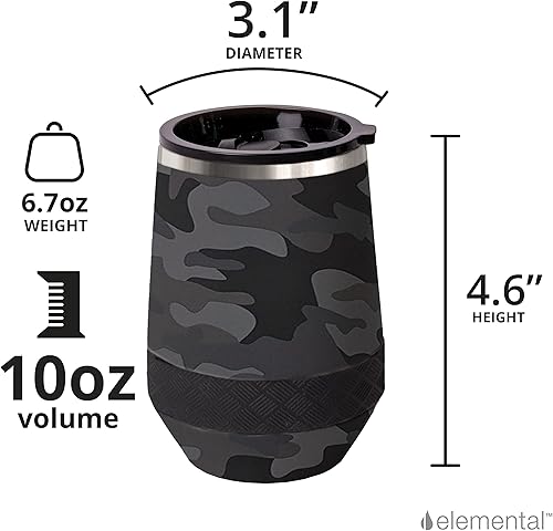 Miniatura 2 de Elemental Vaso de vino con triple pared aislada de acero inoxidable para bebidas calientes y frías, taza portátil con tapa para sorber inastillable