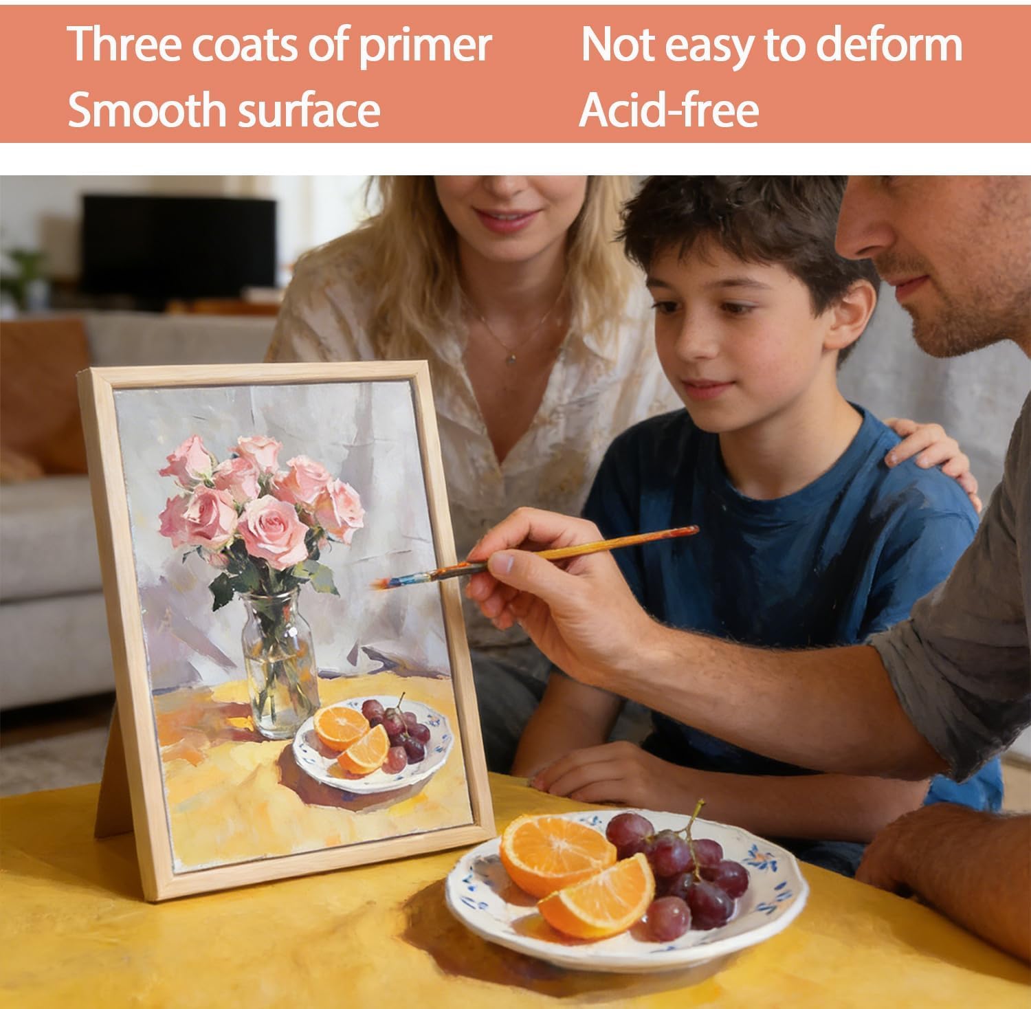 1PK Framed Canvas for Painting, Blank Canvas with Fixed Floating Frame, DIY Custom Painting Kit for Couples &　Children, Vertical or Horizontal Hanging, Wood Grain 16x20 Inch