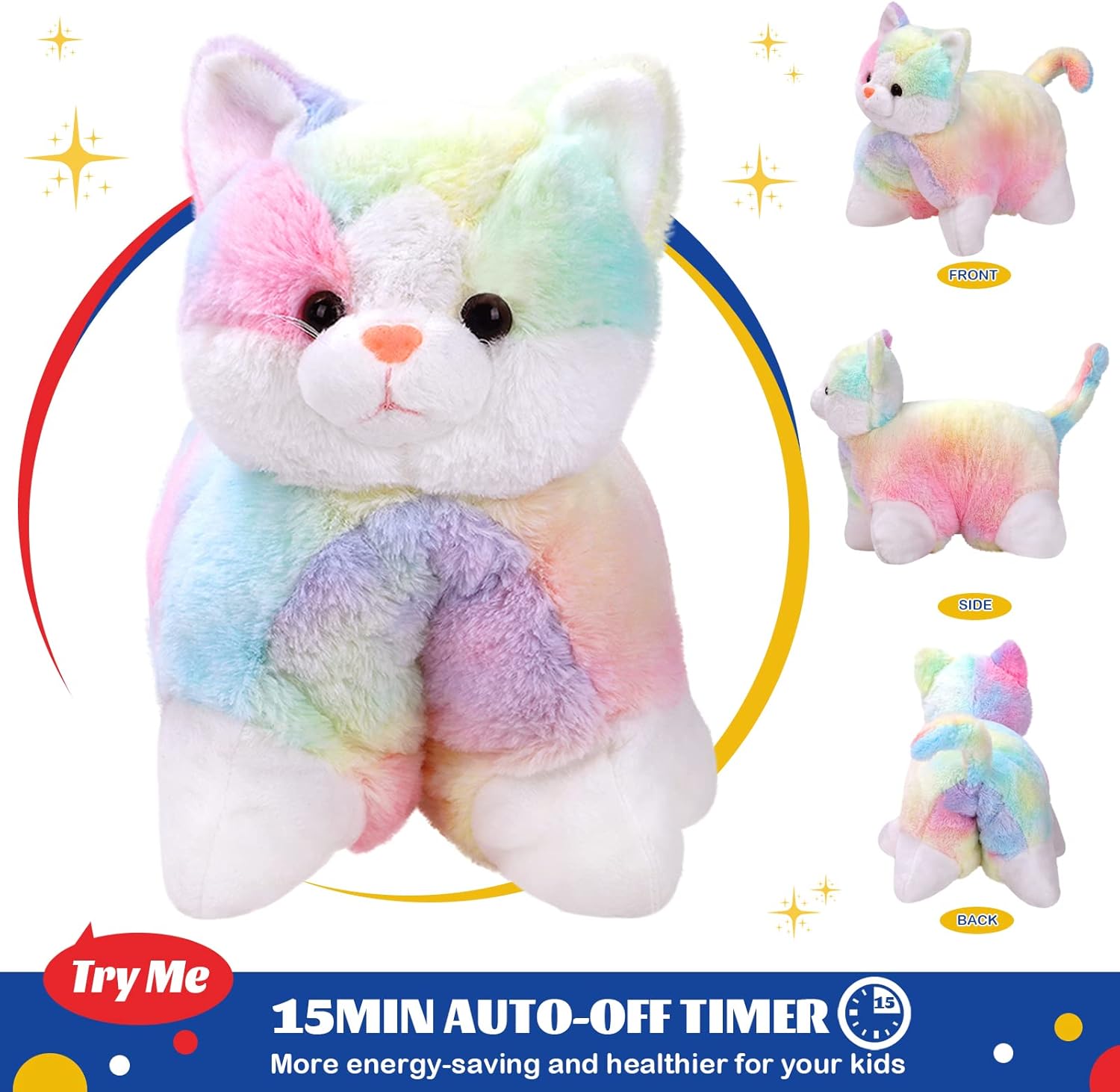 Glow Guards 16" Light Up Musical Rainbow Cat Stuffed Animal Glowing Colorful Cute Soft Kitty Plush Toy Pillow Sofa Decors Christmas Children's Day Birthday Gifts for Toddlers Kids - Image 5