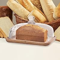 Vista 3 de HEMOTON Soporte para tartas con cúpula de madera, bandeja para servir, soporte rectangular para tartas, tabla de queso, soporte de exhibición