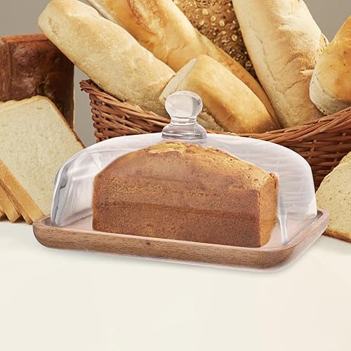 Miniatura 3 de HEMOTON Soporte para tartas con cúpula de madera, bandeja para servir, soporte rectangular para tartas, tabla de queso, soporte de exhibición de