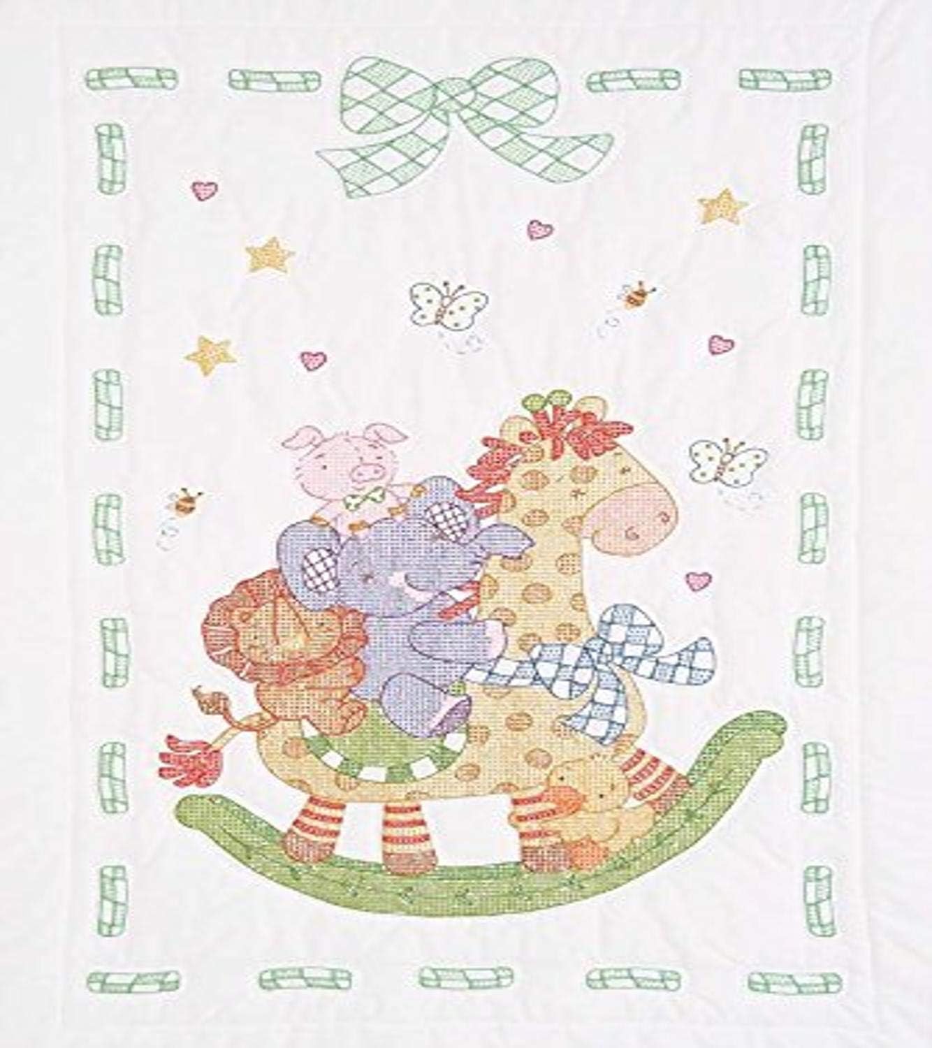 Jack Dempsey Needle Art 6125 NT Giraffe & Friend Stamped Cross Stitch Crib Quilt Top 4060-456