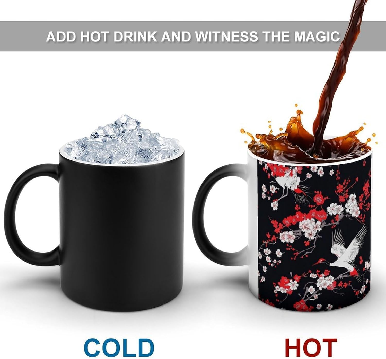 Japanese Crane Bird Flowers Funny Color Changing Coffee Mug Ceramic Magic Cup Personalized Discoloration Tea Mugs