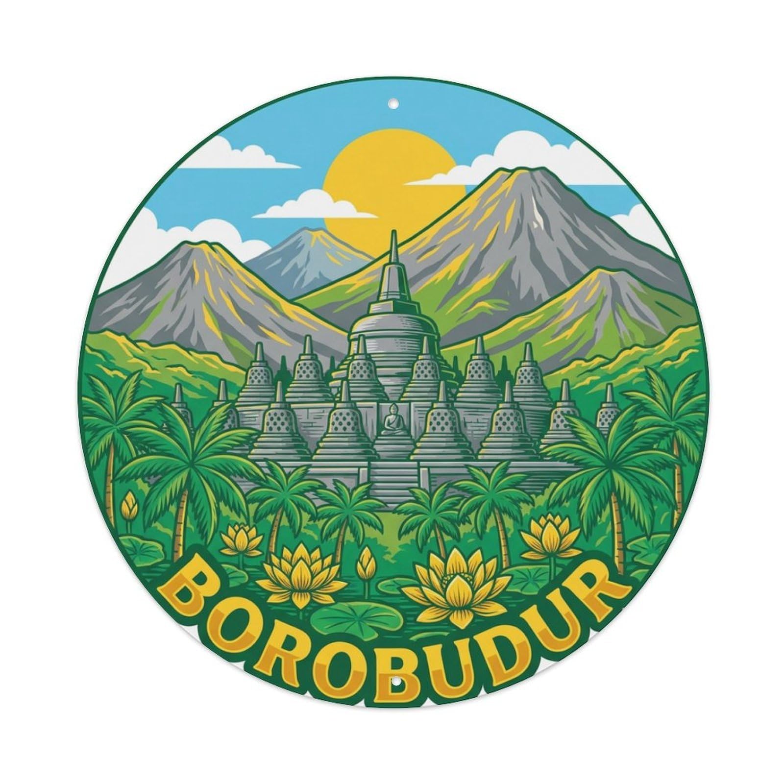 Indonesia Vintage Travel Borobudur Metal Tin Sign