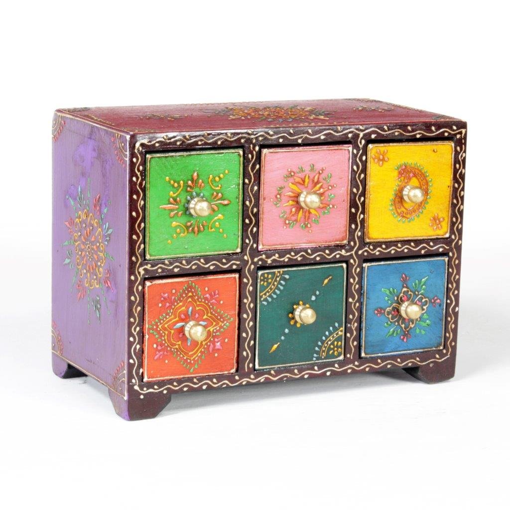 Home and Bazaar Traditional Handpainted 6 Drawer Chest. 8x4.5x6 Inch