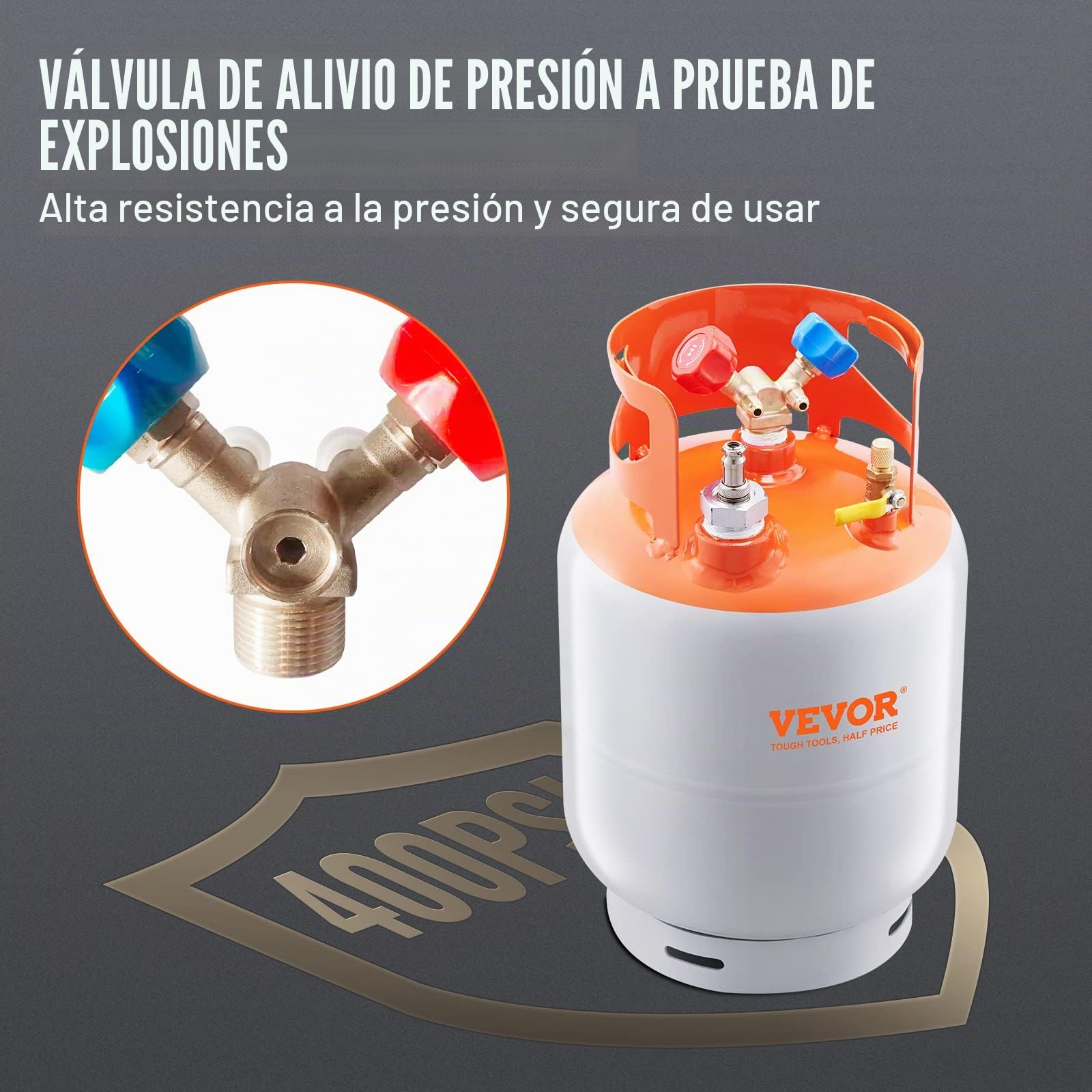 VEVOR Tanque de recuperación de refrigerante con interruptor flotante, tanque de recuperación de CA de 30 lb de capacidad con adaptador de ¼ a ½, tanque de recuperación HVAC reutilizable