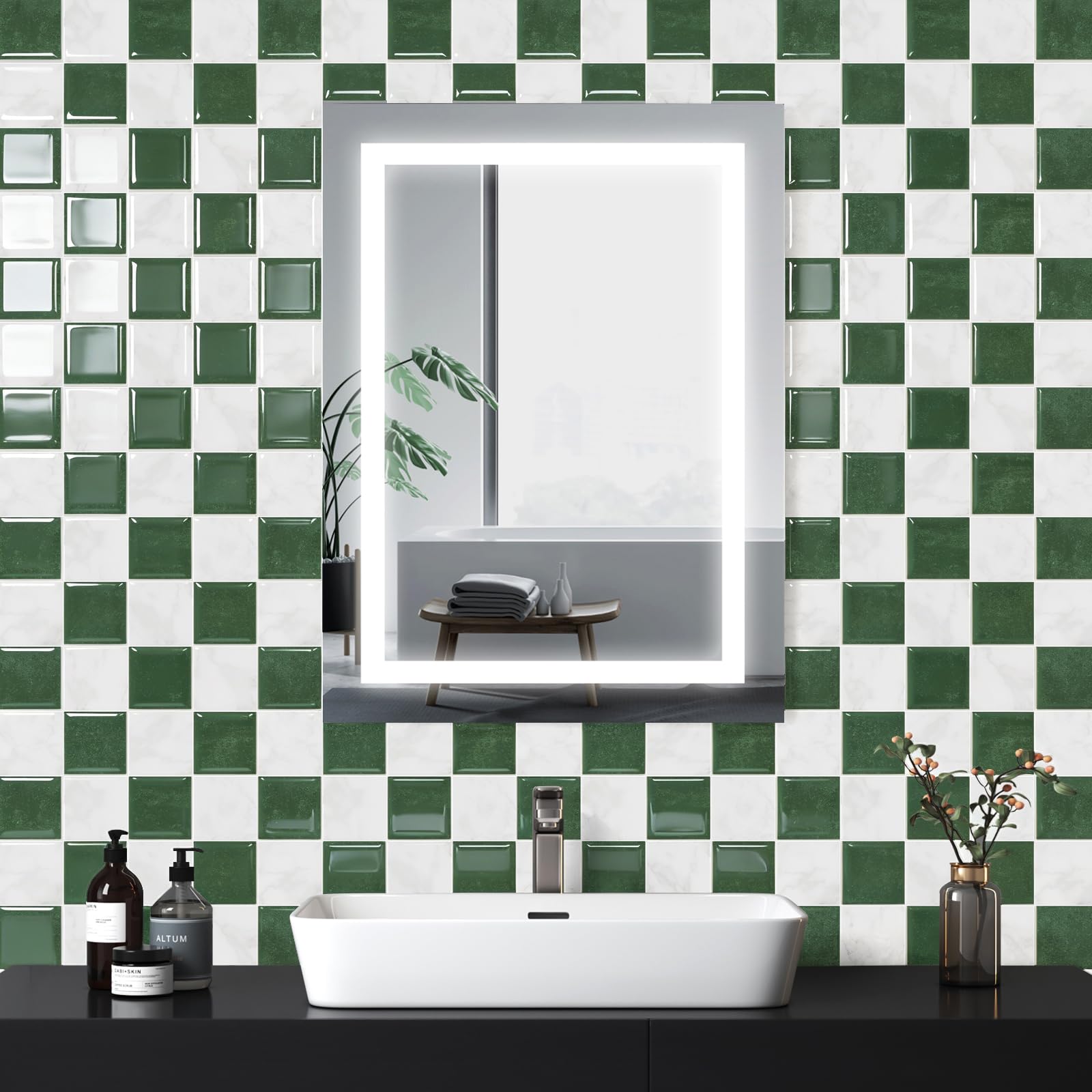 Fantasnight Stick on Wall Tiles Kitchen - 10pcs Self Adhesive Tile Stickers for Bathroom(26.5 * 26.5cm) Marble Effect Waterproof Sticky Vinyl Splashback 3D Green