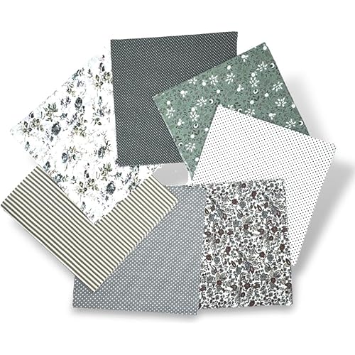 Grade Cotton Quilting Fabric Bundle, 100% Cotton Floral Print Patchwork Material for DIY Sewing, Cushions, Crafts, Machine Washable, Multi-Color Patterns (White Gray, 20 * 20'')
