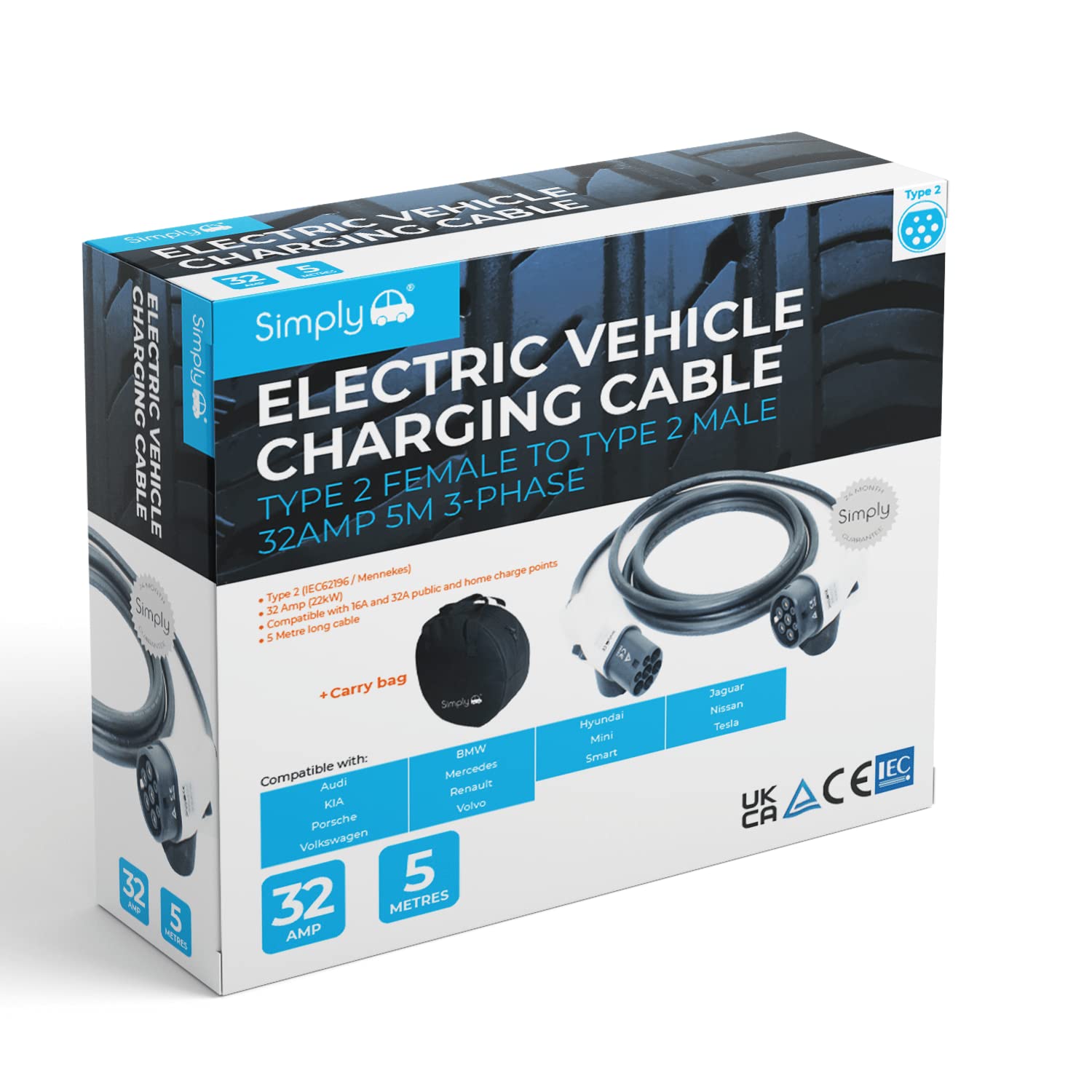 Simply Auto Type 2 EV Charging Cable - 3-Phase (2) - Electric Vehicle Charger