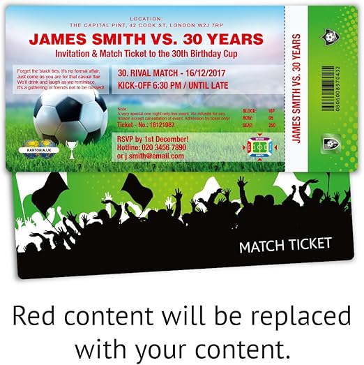 Cartes D Invitation Invitation Fete D Anniversaire Pass Ticket De Match De Football Amazon Fr Cuisine Et Maison