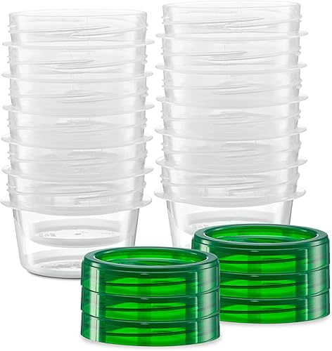 Elegant Disposables Paquete de 20 recipientes con tapa giratoria de 4 onzas, parte inferior transparente con tapa superior verde con tapa de rosca